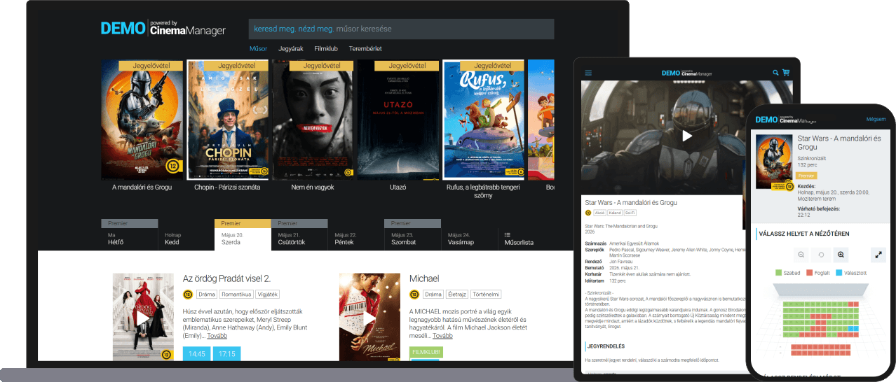 Cinema Manager képernyőképek (asztali, tablet, mobil)